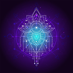 Vector illustration of mystic symbol Lotus on abstract background.
