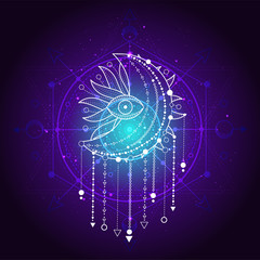 Vector illustration of Sacred or mystic symbol on abstract background.