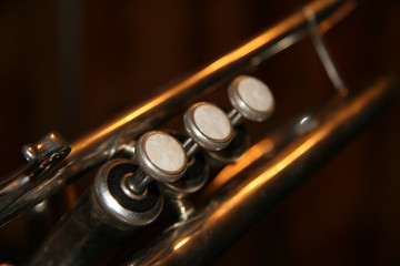 Naklejka premium The trumpet valves on the brown background