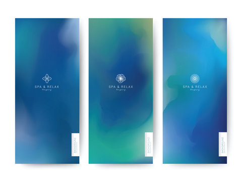 Branding Packaging Watercolor styel. Sky and Water sea Beach Texture. Abstract background with logo. For Template banner, voucher, fabric pattern. Vector illustration.