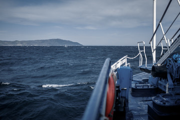 the ship sails on the sea