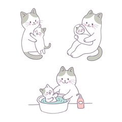 Cartoon cute mom and baby vector.