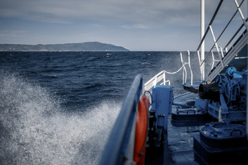 the ship sails on the sea