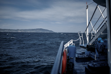 the ship sails on the sea