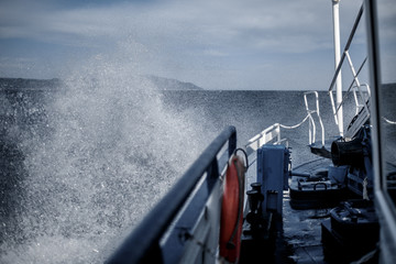 the ship sails on the sea