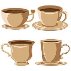Obraz premium Set of four coffee mugs in outline style. Vector illustration.