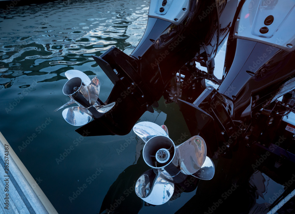 Wall mural engine. speed boat engine with propeller details