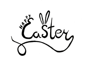 Easter calligraphy hand drawn cake and eggs spring April