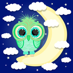 Fototapeta premium Cute owl sitting on the moon cartoon vector illustration