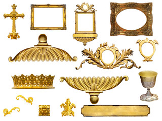 Gold elements royal antiques isolated on white background