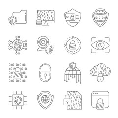 Cyber security, information, data and network protection. Protection technology, web services for business and internet safety. Thin line icons set. Editable Stroke. EPS 10