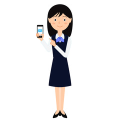 スマートフォンを持つビジネス制服の女性