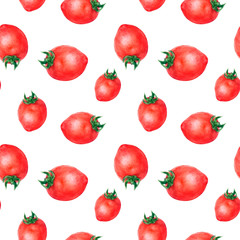 Watercolor hand drawn tomatoes isolated seamless pattern.