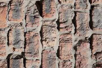 brick wall of red color, wide panorama of masonry