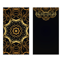 Luxury Vintage Invitation Or Wedding Card. Vector Illustatration. The Front And Rear Side. Gold on black color