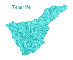 Textured vector map of Tenerife. Hand drawn ethno pattern, tribal background.