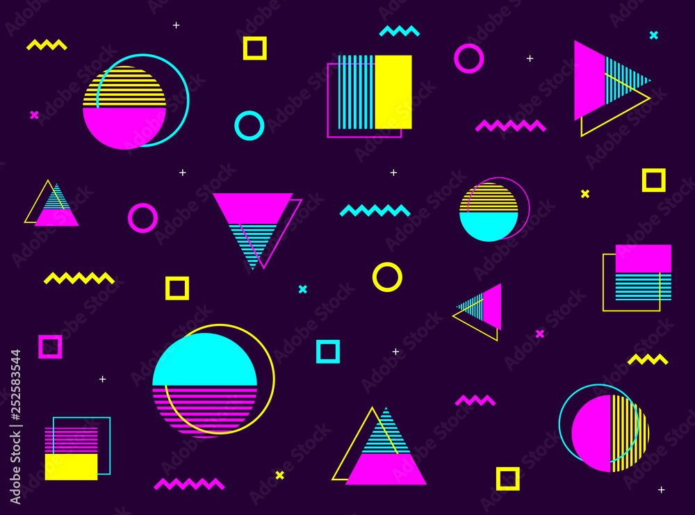 Wall mural abstract pattern with multicolor geometric shapes. 80s-90s retro style. vector illustration backgrou