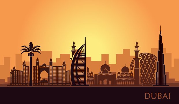 Abstract city skyline with sights of Dubai