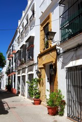 Traditional Spanish buildings in the old town, Marbella, Spain.