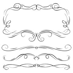 Hand drawn vector vintage swirl borders frames set