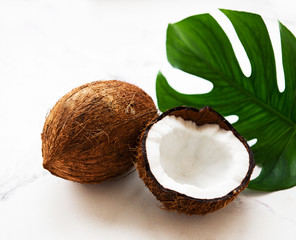 Fototapeta na wymiar Coconuts with green leaves