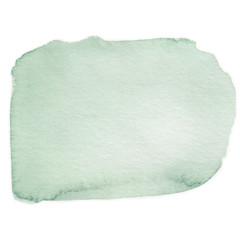 Green watercolor spot, hand drawn watercolor stain smear brush, isolated on white background