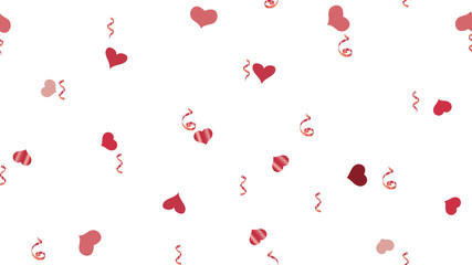 Happy Pattern of Hearts and Serpentine. The foundation of packaging, textiles, wallpaper, banner, printing. Falling Red confetti. Vector Seamless Pattern on a White Background.