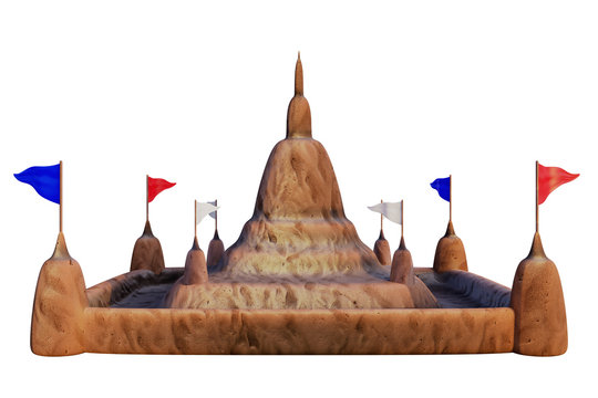 sandcastle with flags, brown, white background clip art preview