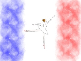 Ballerina & French Flag Hand Drawing Illustration