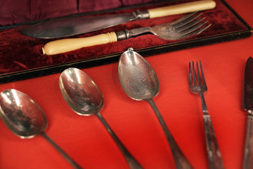 Display of old cutlery from mid 20 th century.