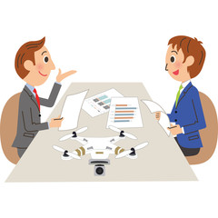 ドローンの打ち合わせをする会社員