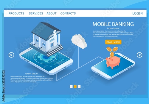 Mobile Banking Vector Website Landing Page Design Template - 