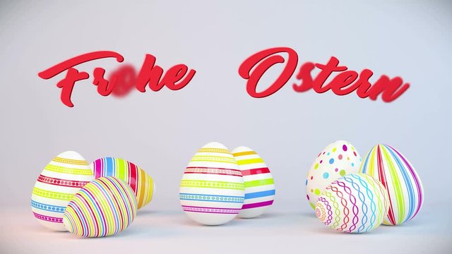 Frohe Ostern - 8 farbenfrohe, bemalte Ostereier auf blauen Hintergrund - Oster - Animation - Video