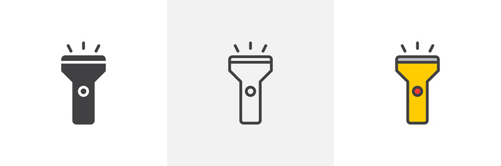 Flashlight icon. Line, glyph and filled outline colorful version, Portable torch outline and filled vector sign. Symbol, logo illustration. Different style icons set. Pixel perfect vector graphics