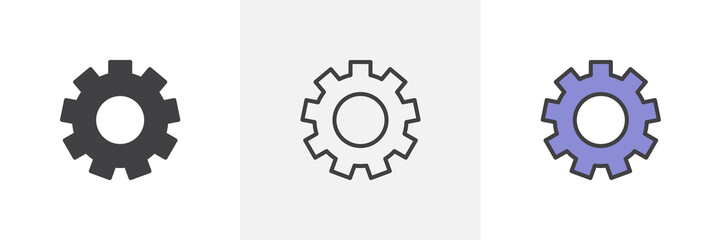 Settings gear icon. Line, glyph and filled outline colorful version, cog wheel outline and filled vector sign. Symbol, logo illustration. Different style icons set. Pixel perfect vector graphics