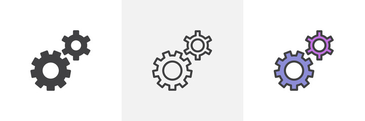 Setting gears icon. Line, glyph and filled outline colorful version, clock gear outline and filled vector sign. Symbol, logo illustration. Different style icons set. Pixel perfect vector graphics