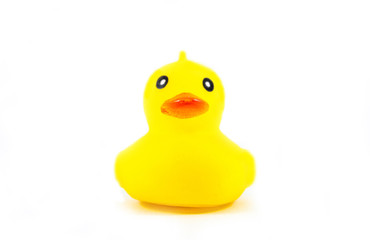 rubber yellow duck toy isolated on front view