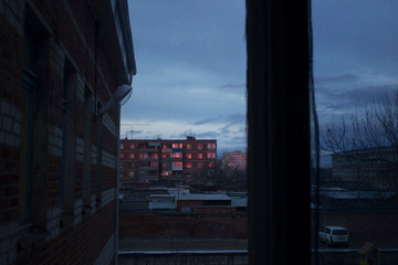 Fototapeta na wymiar reflection of dawn in the windows