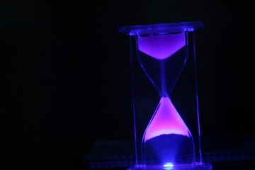 Liquid Hourglass illuminated on black background
