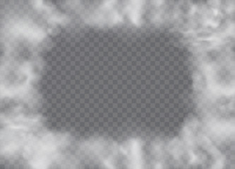 Fog or smoke isolated transparent special effect. White vector cloudiness, mist or smog background