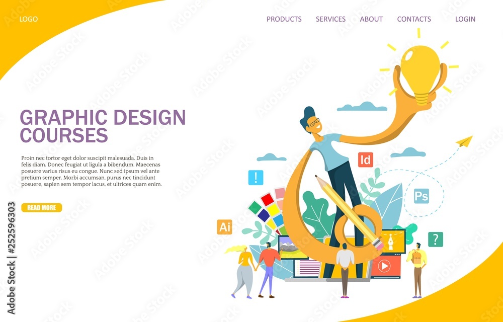 Wall mural graphic design courses vector website landing page design template