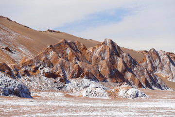 Fototapeta na wymiar Salt and red rocks in the Valley of the Moon (Valle de la Luna), Atacama Desert, Chile