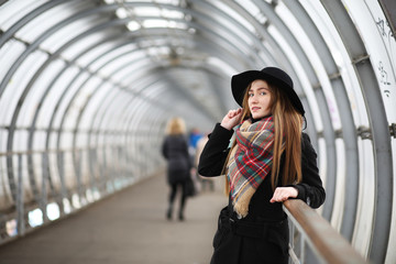 Obraz premium French woman on a walk in the central part of the city