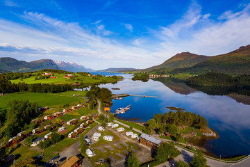 Beautiful Nature Norway Aerial view of the campsite to relax.