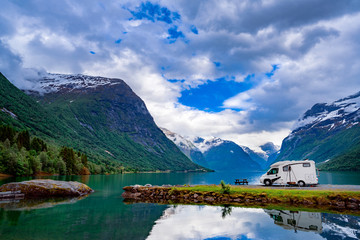 Family vacation travel RV, holiday trip in motorhome