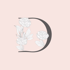 Vector Blooming Floral Initial D Monogram and Logo
