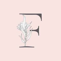 Vector Blooming Floral Initial F Monogram and Logo