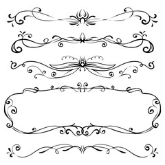 Fototapeta premium Hand drawn vector vintage swirl borders frames set
