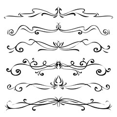 Hand drawn vector vintage swirl borders frames set