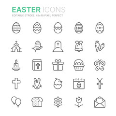 Collection of easter related related line icons. 48x48 Pixel Perfect. Editable stroke